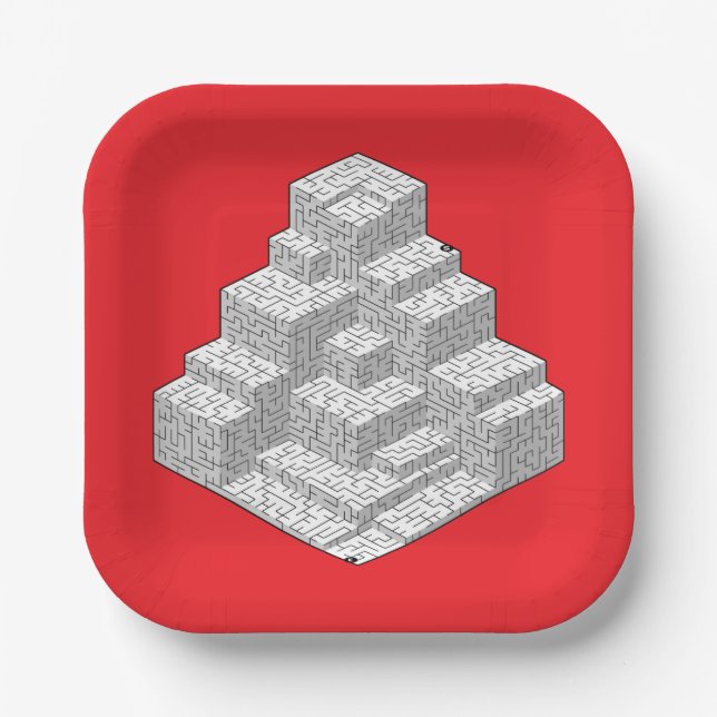 Blocks Maze Puzzle  Paper Plate (Front)