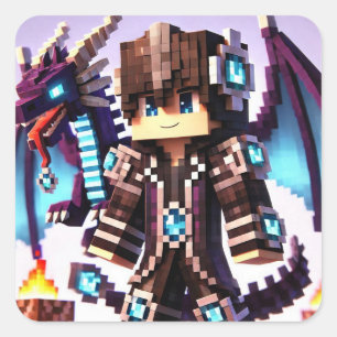 Blockstyle Dark Dragon Diamond Sword Square Sticker