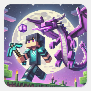 Blockstyle Dark Dragon Diamond Sword Square Sticker