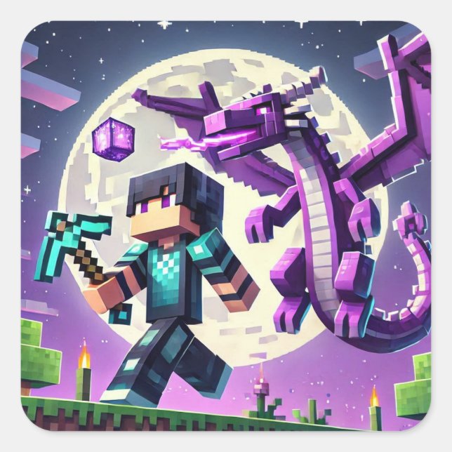 Blockstyle Dark Dragon Diamond Sword  Square Sticker (Front)