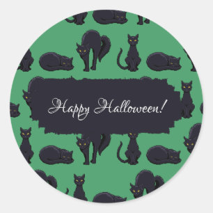 Blocky Black Cats Halloween Pixel Art Pattern Classic Round Sticker