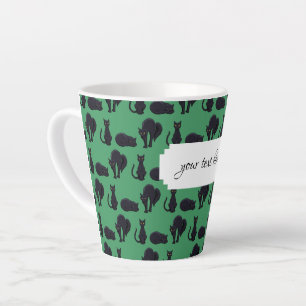 Blocky Black Cats Halloween Pixel Art Pattern Latte Mug