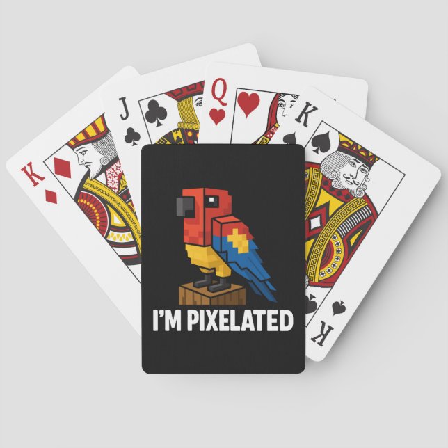 Blocky Jungle Parrot Pixelated Parrot Pixel Art Playing Cards (Back)