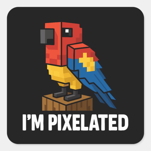 Blocky Jungle Parrot Pixelated Parrot Pixel Art Square Sticker (Front)