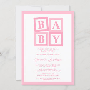 Blocs Bébé rose Fille Baby shower Invitation