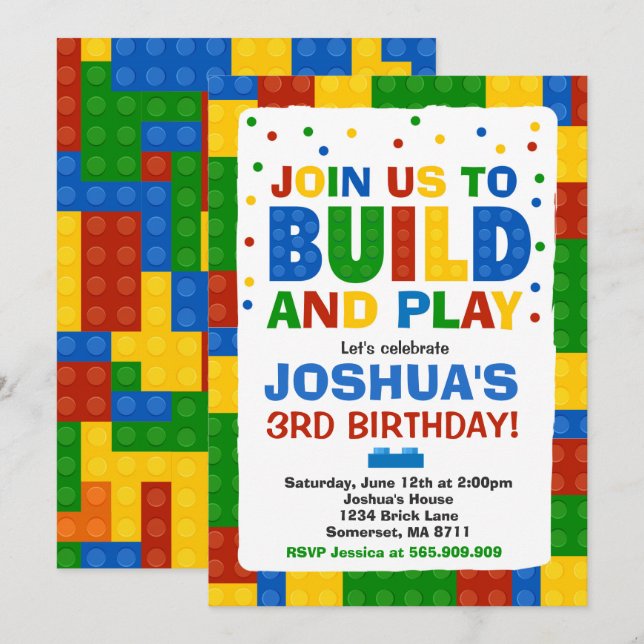 Blocs de construction Invitation d'anniversaire Br (Devant / Derrière)