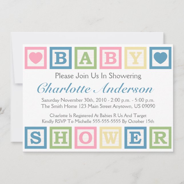 Blocs de construction Invitations de Baby shower ( (Devant)