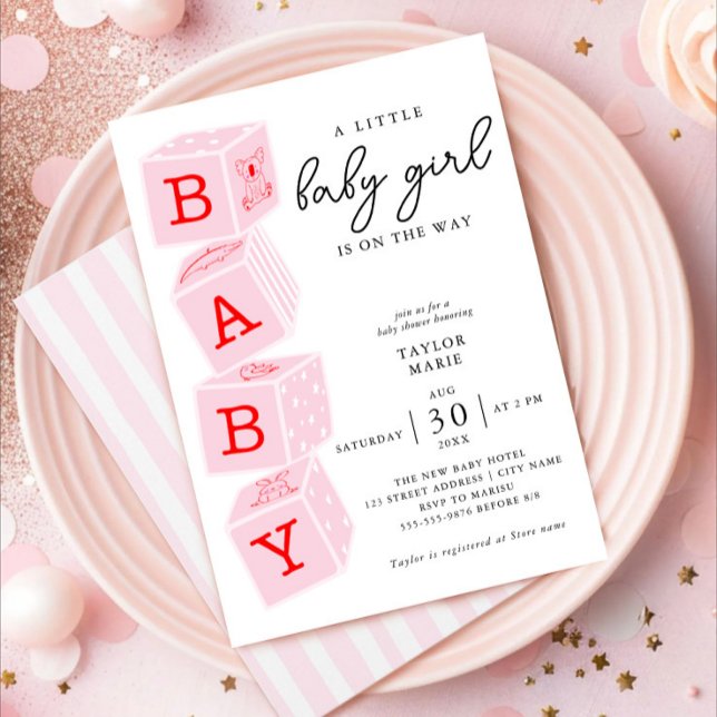 Blocs de jouets | Invitation Baby shower fille ros (Créateur téléchargé)