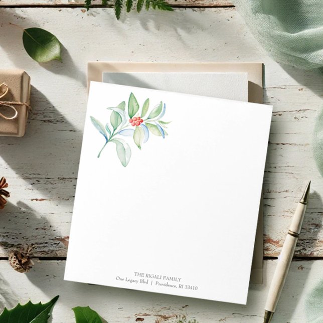Blocs-notes de Noël Aquarelle Rouge & Botanique ve (Personalized Christmas notepads watercolor red & green botanical art by Victoria Grigaliunas)