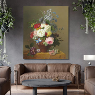 Bloemers Roses and Wildflowers in a Terracotta... Canvas Print