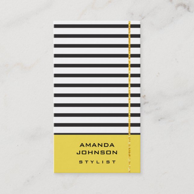 Blogger Stylist Event Black White Yellow Stripes Business Card (Front)