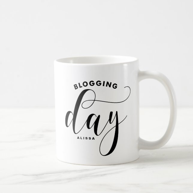 Blogging Day Black Modern Calligraphy Personalized Coffee Mug (Right)