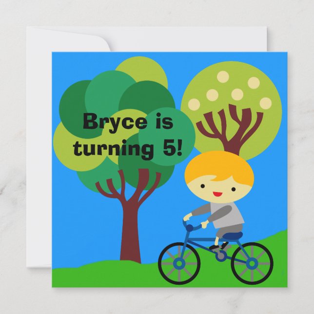 Blond Boy à vélo Invitation d'anniversaire (Devant)