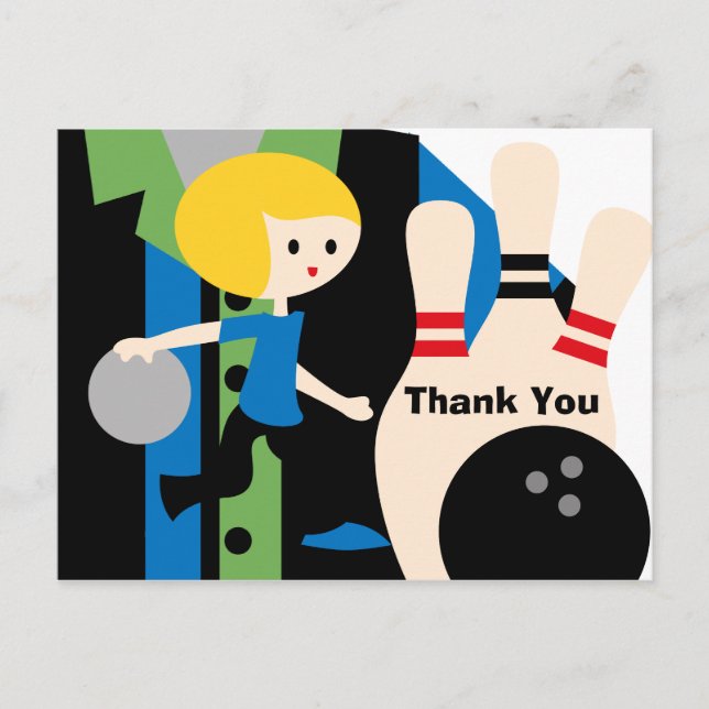 Blond Boy Bowling Birthday Merci Carte postale (Devant)