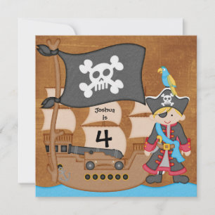 Blond Boy Pirate Ship Custom Birthday Invitation