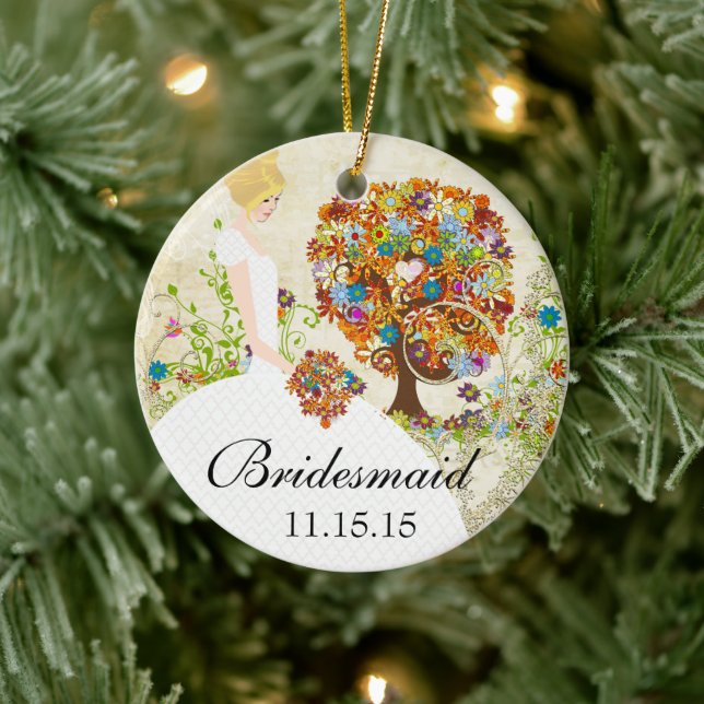 Blond Bridesmaid Gifts Flower Tree Ceramic Ornament (Tree)