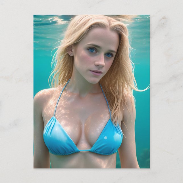 Blond dans une carte postale photo sous-marine en  (Devant)