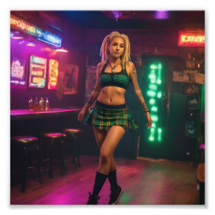 Blond Dread Punk Girl Parading in Dive Bar Photo Print