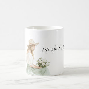 Blond Female Mint Skirt White Roses Life is Dream Coffee Mug