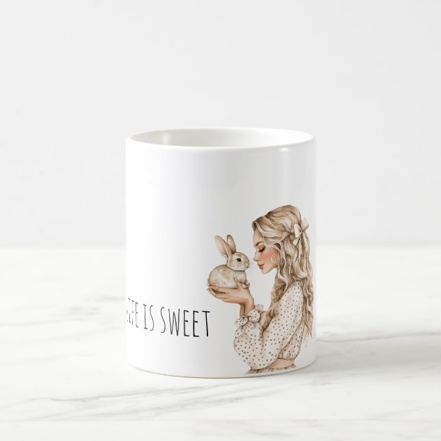 Blond Girl Bunny Rabbit Life is sweet Coffee Mug (Center)