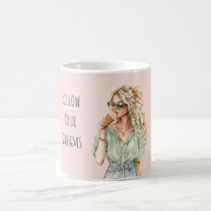 Blond Girl Peach Bow Ice Cream Cone Coffee Mug