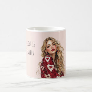 Blond Girl Red Hearts Valentine's Day Love Coffee Mug