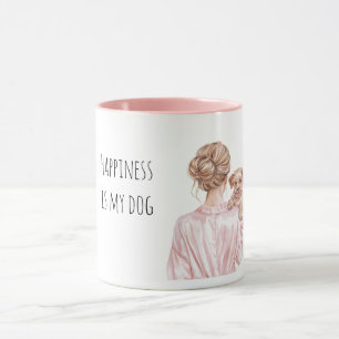 Blond Hair Lady Holding Dog   Mug
