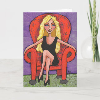 Blond impertinent et une chaise rouge - carte de