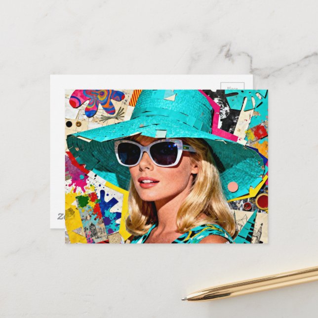 Blond in a Blue Hat Postcard (Front/Back In Situ)