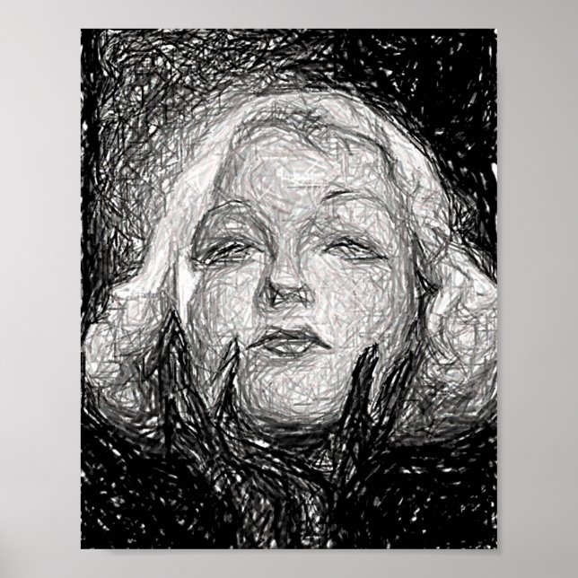 Blond Lady Wearing black gloves original abstract Poster (Front)