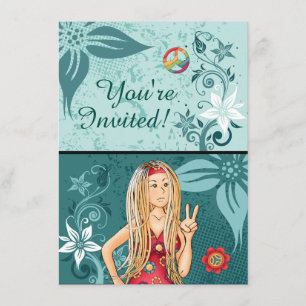Blond Peace Hippie Girl Invitation Anniversaire