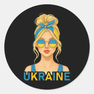 Blond Ukrainian Girl Ukraine Flag Ukrainian Girlfr Classic Round Sticker