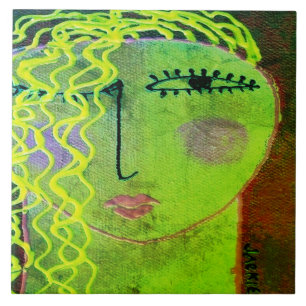 Blonde Abstract Portrait of a Woman Tile