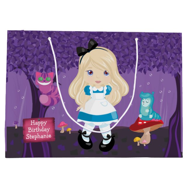 Blonde Alice avec Cheshire Chat Grand sac cadeau (Dos)
