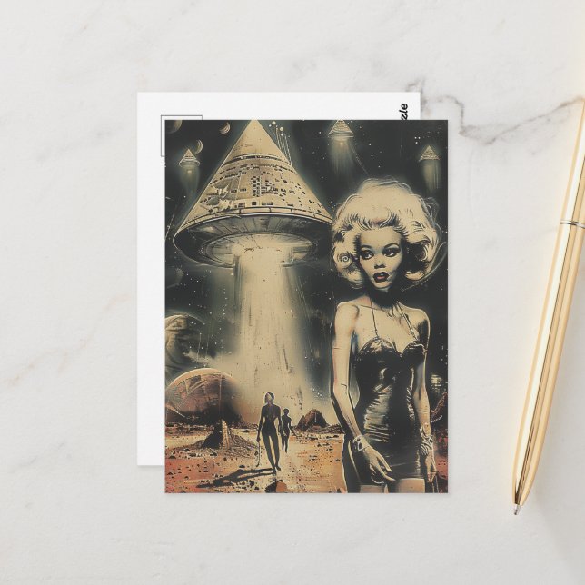 Blonde and the UFO Desert  Scifi Fantasy Postcard (Front/Back In Situ)