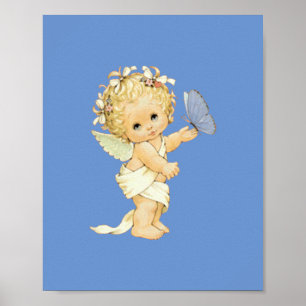 Blonde Angel baby with a butterfly.  Poster