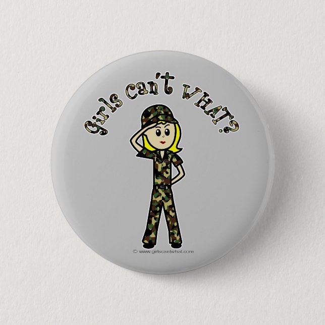 Blonde Army Woman 2 Inch Round Button (Front)