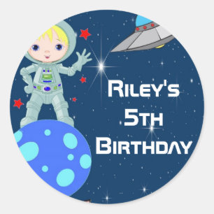 Blonde Astronaut Boy Party Favour Labels