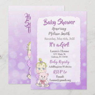Blonde Baby Girl with Teddy Bear Baby showier Invitation