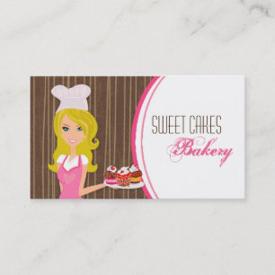 Blonde Baker on Pink Brown Cup Cakes Business Card