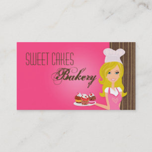 Blonde Baker on Pink Brown Cup Cakes Business Card