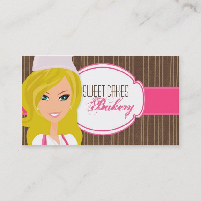 Blonde Baker on Pink Brown Cup Cakes Business Card (Front)