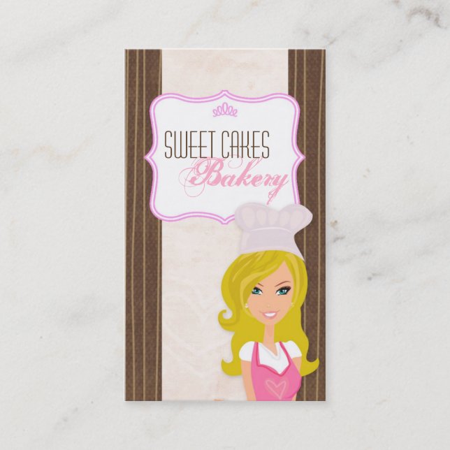Blonde Baker on Pink Brown Cup Cakes Business Card (Front)