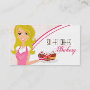 Blonde Baker on Pink Brown Cup Cakes Business Card