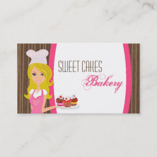 Blonde Baker on Pink Brown Cup Cakes Business Card