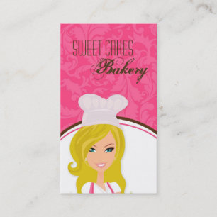 Blonde Baker on Pink Brown Cup Cakes Business Card