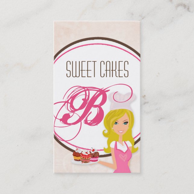 Blonde Baker on Pink Brown Cup Cakes Business Card (Front)