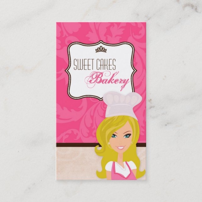 Blonde Baker on Pink Brown Cup Cakes Business Card (Front)