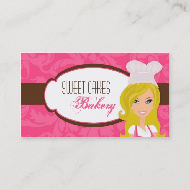 Blonde Baker sur Pink Brown Cakes Carte de visite (Devant)