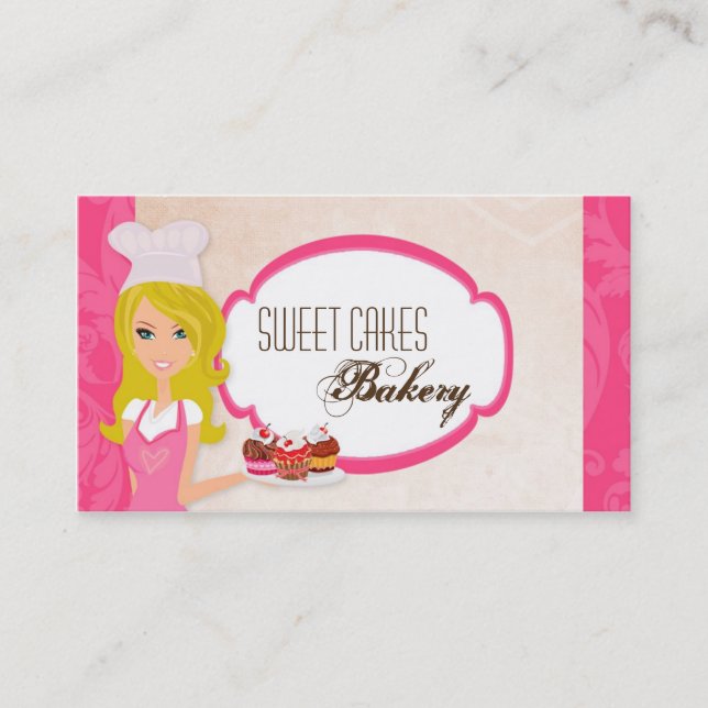 Blonde Baker sur Pink Brown Cakes Carte de visite (Devant)